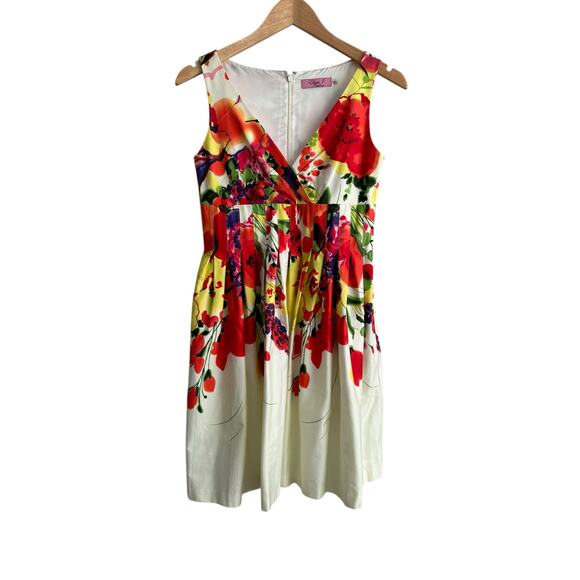 Eliza J Dresses & Skirts - Eliza J Sleeveless V Neck  Floral Romantic Pockets Fit Flare Cotton Dress Size 2